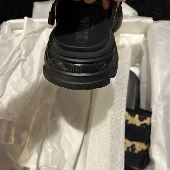 Authentic - CHRISTIAN DIOR Animal Print Grosgrain Trim Slides - Picture 8 of 10